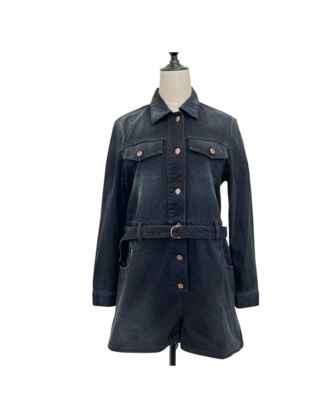 Prada Distressed Denim Jumpsuit Overalls Black Spring Summer Fall Winter